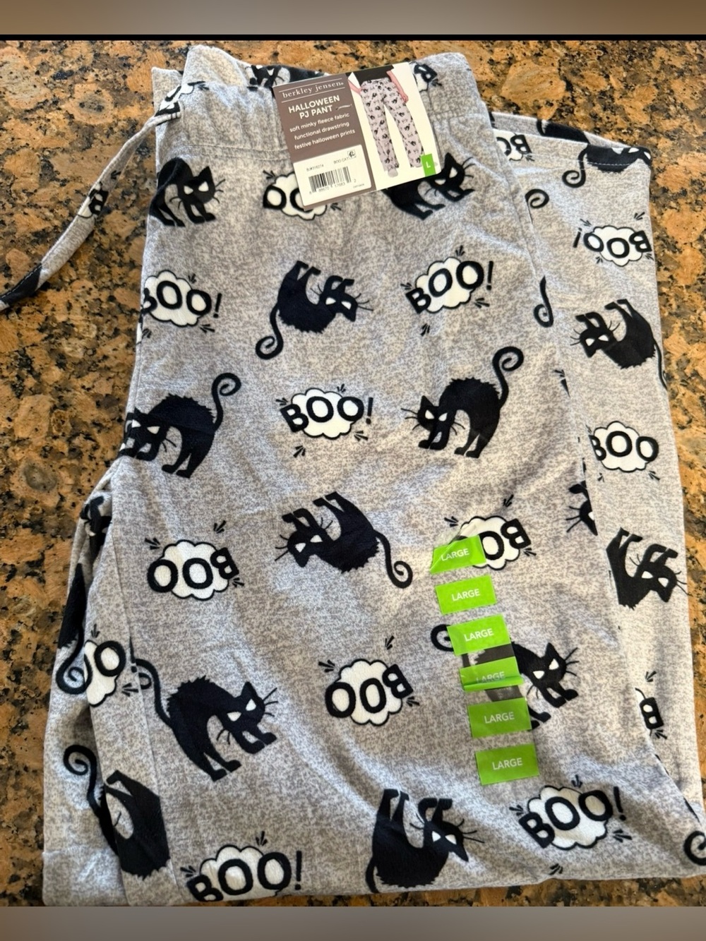 Halloween mens Pajama Pants - Gray "Boo" Cat Print